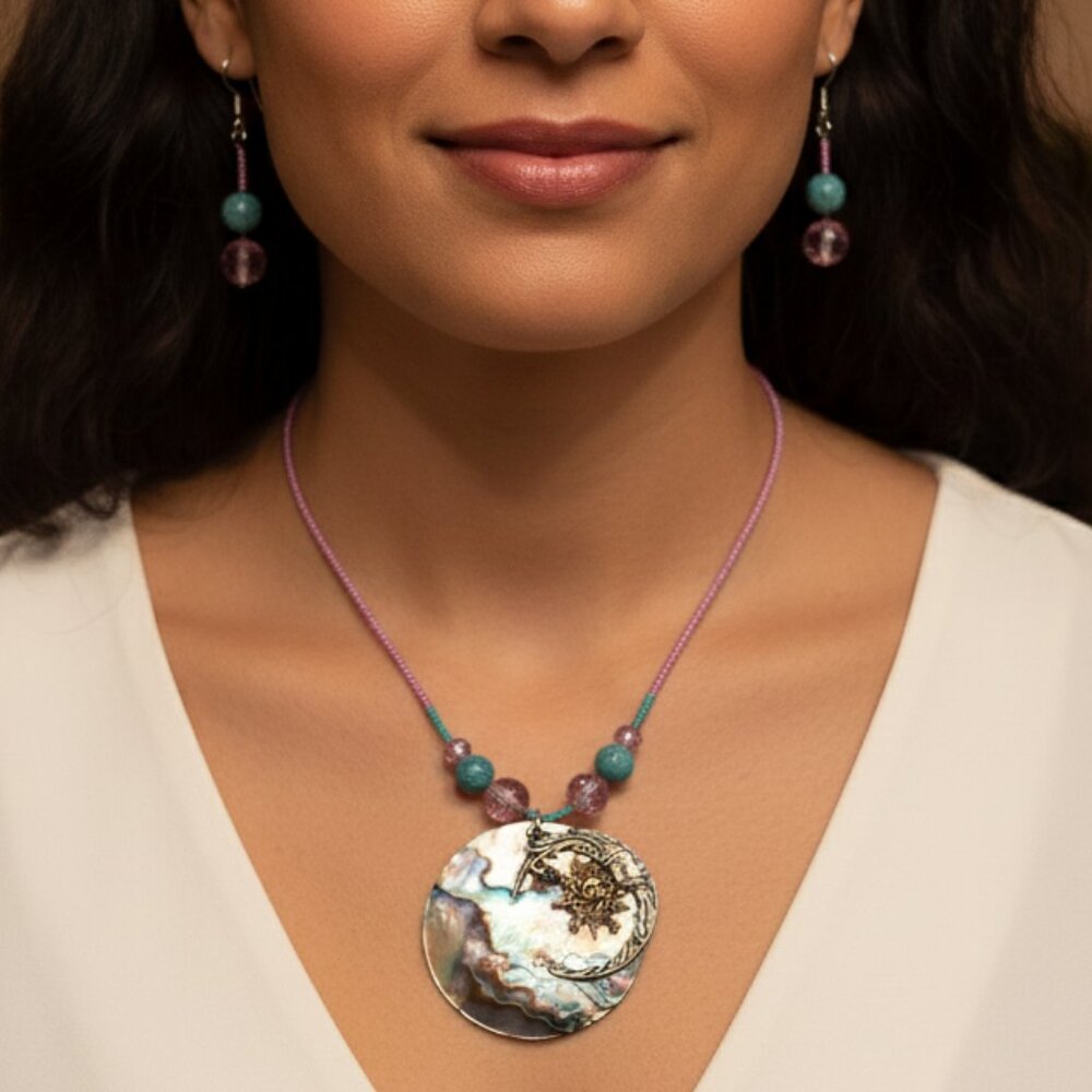 🌙 Sun Moon Abalone Shell Turquoise Jewelry Set 🌙